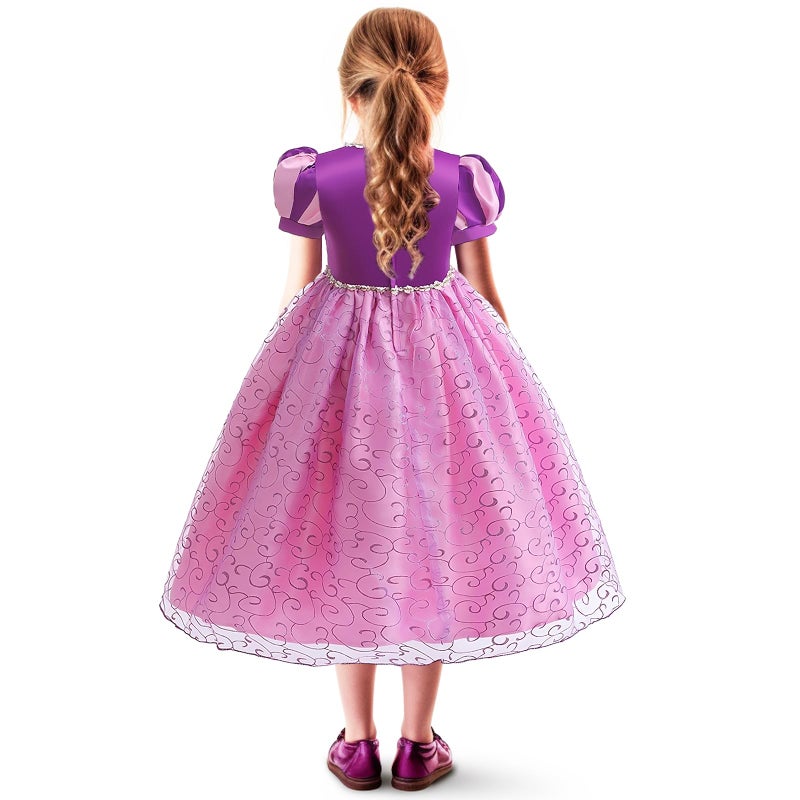 G.C Girls Rapunzel Dress Princess Dress Up Costume Toddler Puff Sleeve Dresses Wig Crown Wand Jewelry Necklace Halloween Cosplay Clothes Birthday Gifts Party Supplies - Image 3